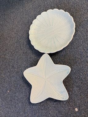 Ceramic Sea Star & Daisy Dish Set in Pale Aqua